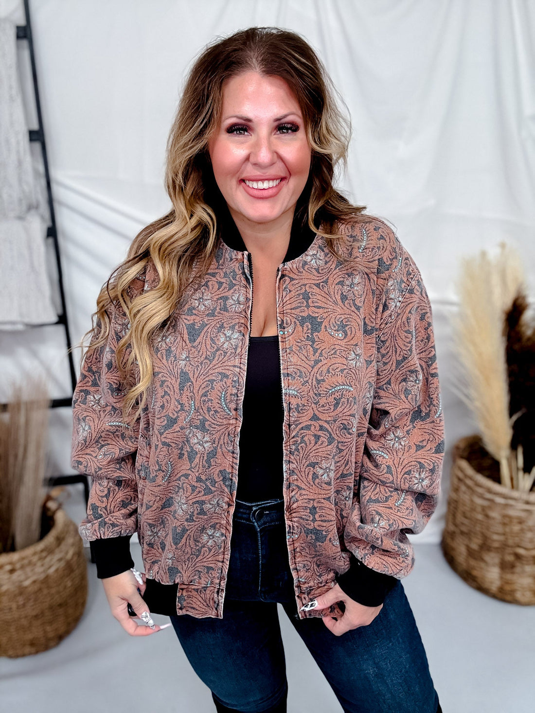 Keep It Western Bomber Jacket - Whiskey Skies - STERLING KREEK