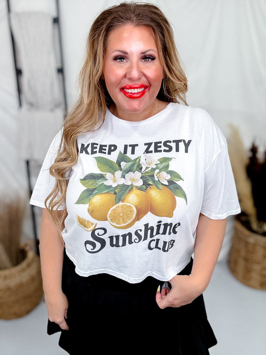 "Keep It Zesty" Lemon Vintage Fruit Graphic Midi Top - Whiskey Skies - SUGAR STITCH