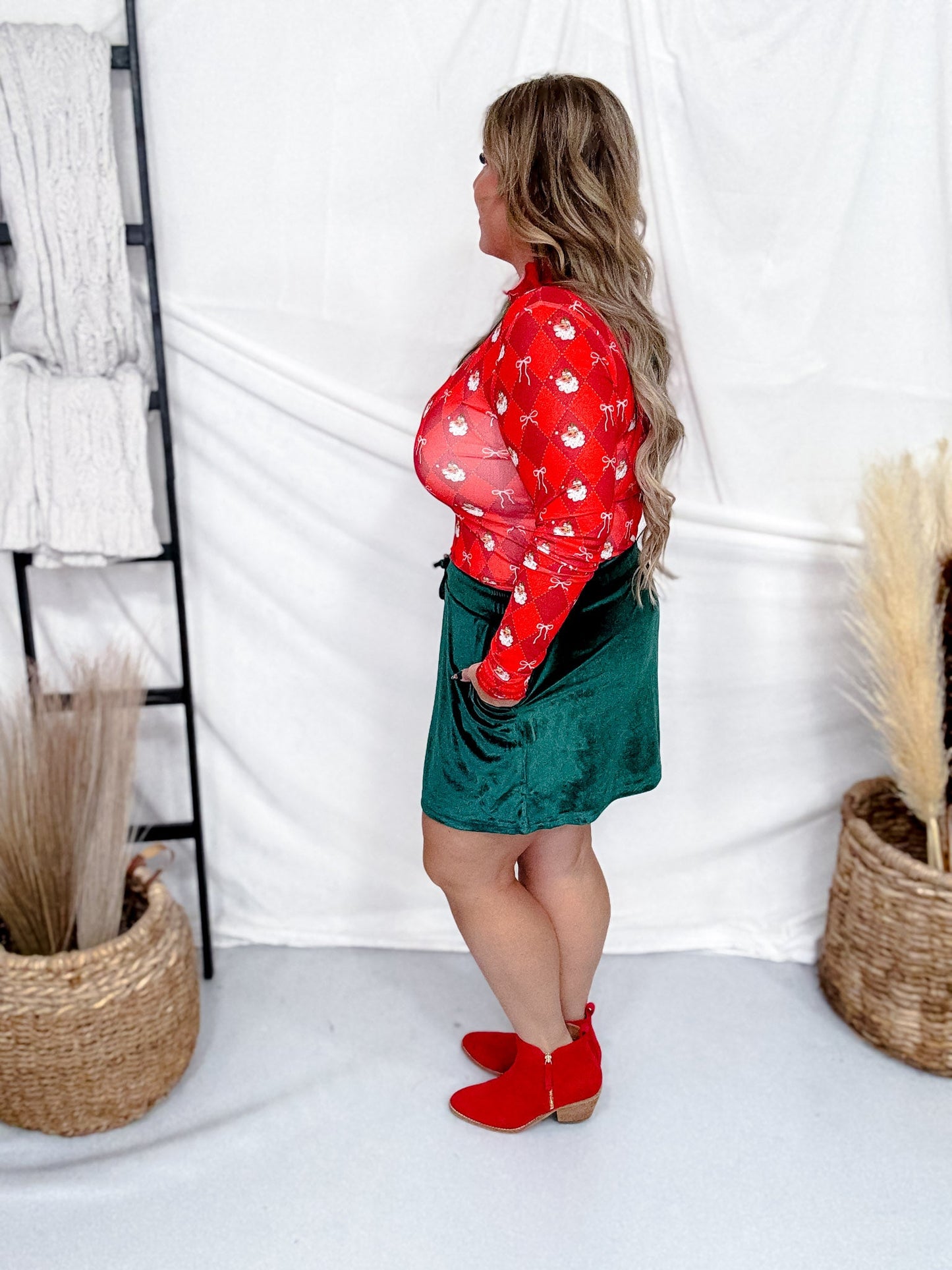 Keigan Mesh Santa's Signature Bow Long Sleeve Top - Whiskey Skies - JESS LEA