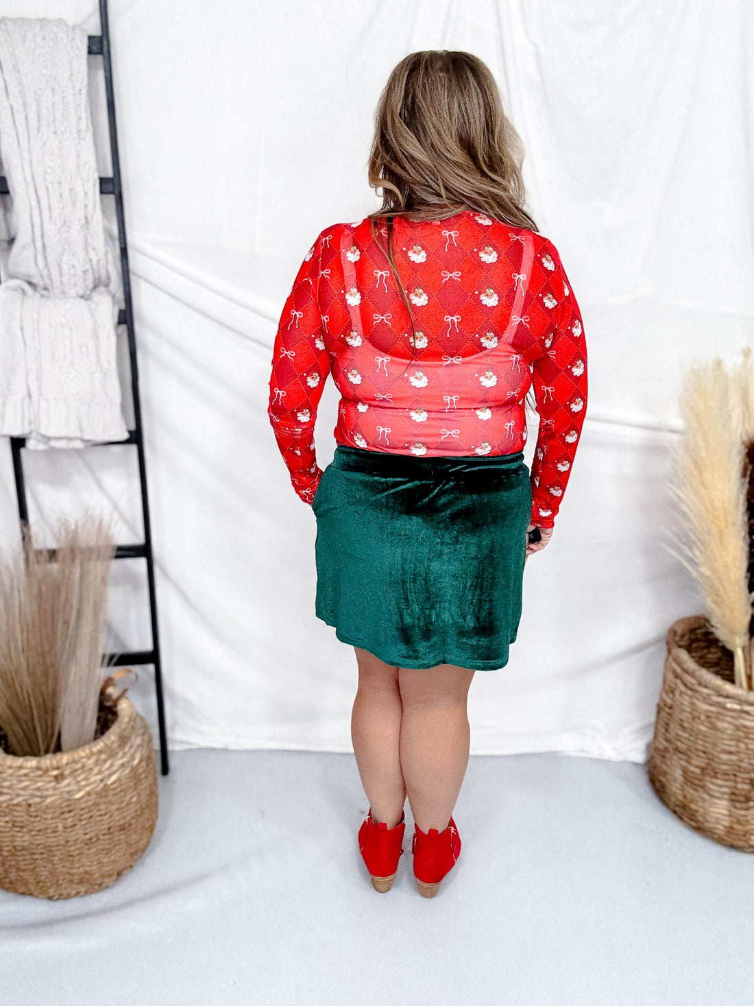 Keigan Mesh Santa's Signature Bow Long Sleeve Top - Whiskey Skies - JESS LEA