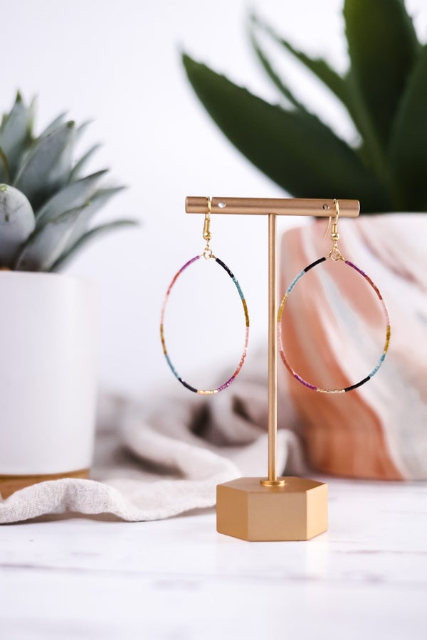 Kelly Color Block Beaded Hoop Earrings Muted Rainbow - Whiskey Skies - INK+ALLOY