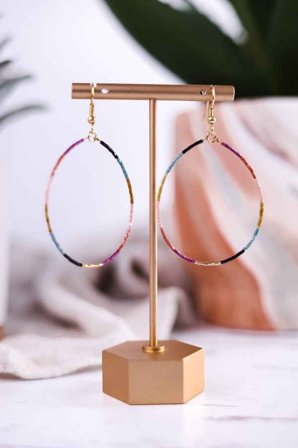 Kelly Color Block Beaded Hoop Earrings Muted Rainbow - Whiskey Skies - INK+ALLOY