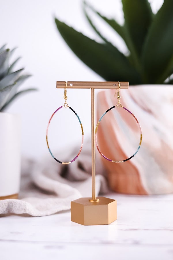 Kelly Color Block Beaded Hoop Earrings Muted Rainbow - Whiskey Skies - INK+ALLOY