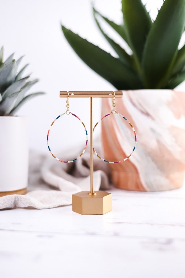 Kelly Color Block Beaded Hoop Earrings Rainbow - Whiskey Skies - INK+ALLOY