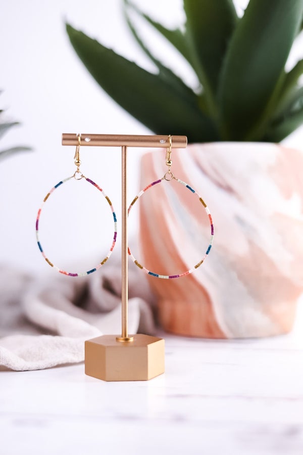 Kelly Color Block Beaded Hoop Earrings Rainbow - Whiskey Skies - INK+ALLOY