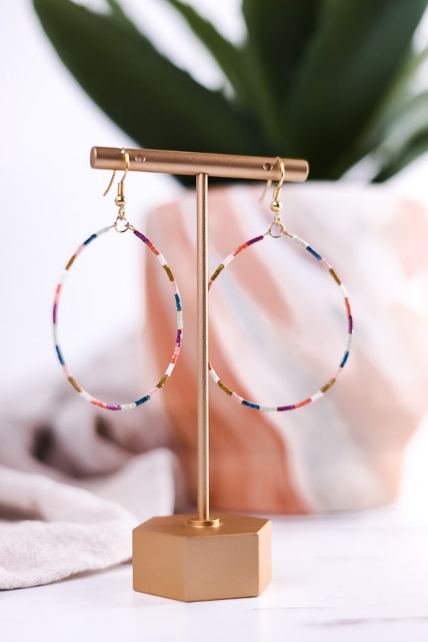 Kelly Color Block Beaded Hoop Earrings Rainbow - Whiskey Skies - INK+ALLOY