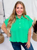 Kelly Green Cap Sleeve Air Flow Top with Pleated Back - Whiskey Skies - ANDREE BY UNIT