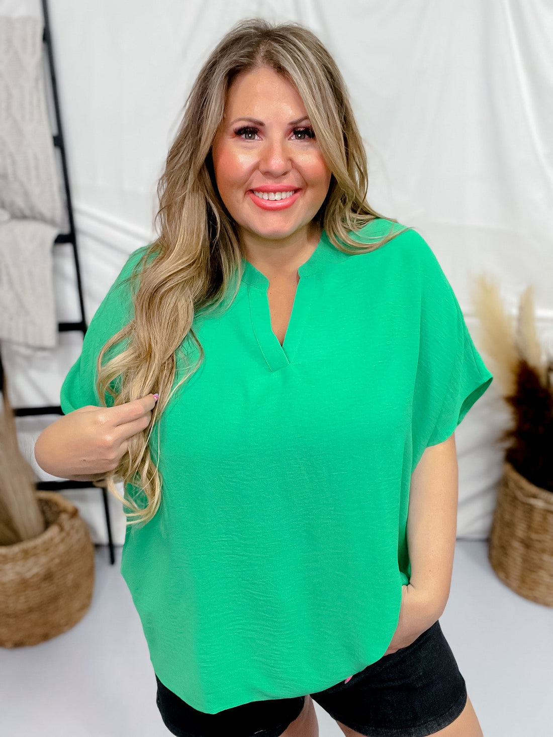 Kelly Green Short Dolman Sleeve Top - Whiskey Skies - ANDREE BY UNIT