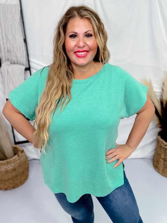 Kelly Green Short Sleeve Waffle Tunic Top - Whiskey Skies - ANDREE BY UNIT