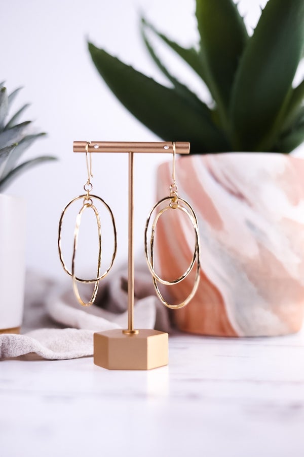 Kendra Double Oval Earrings Brass - Whiskey Skies - INK+ALLOY