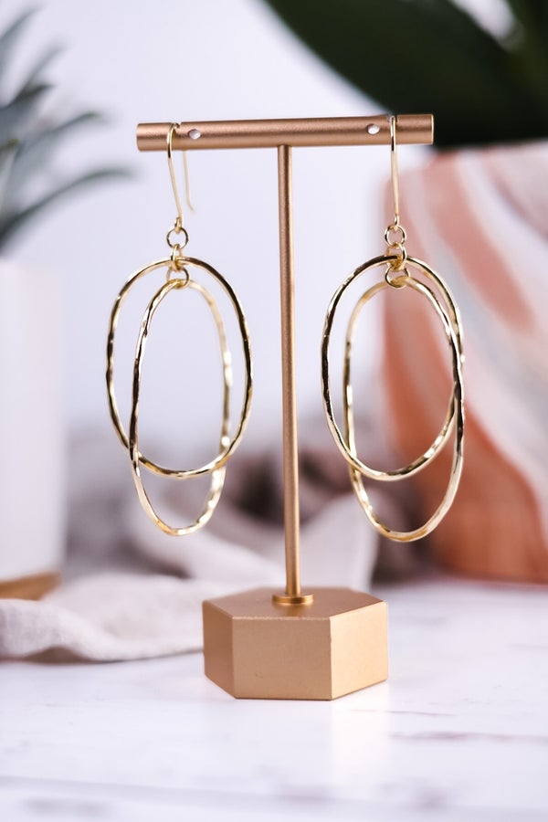 Kendra Double Oval Earrings Brass - Whiskey Skies - INK+ALLOY