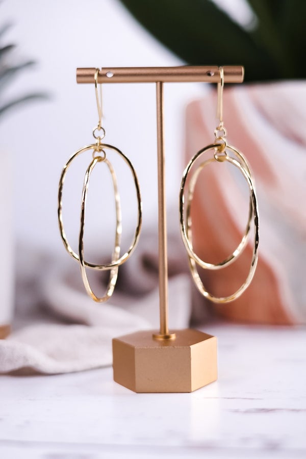 Kendra Double Oval Earrings Brass - Whiskey Skies - INK+ALLOY