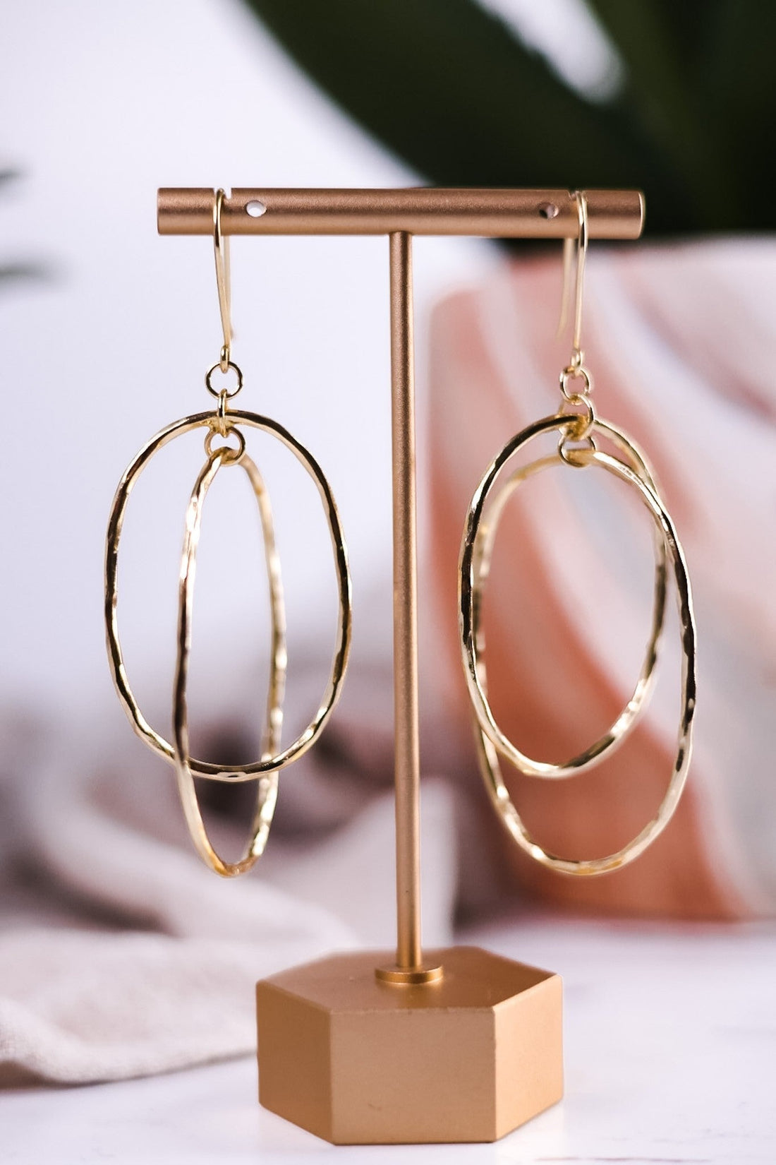 Kendra Double Oval Earrings Brass - Whiskey Skies - INK+ALLOY