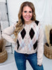 Khaki Argyle Knit Midi Cardigan With Bow Closures - Whiskey Skies - ODDI