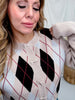 Khaki Argyle Knit Midi Cardigan With Bow Closures - Whiskey Skies - ODDI