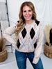 Khaki Argyle Knit Midi Cardigan With Bow Closures - Whiskey Skies - ODDI