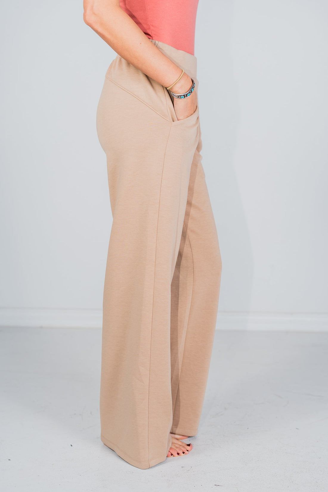 Khaki Elastic Waist Modal Pants - Whiskey Skies - DEAR SCARLETT