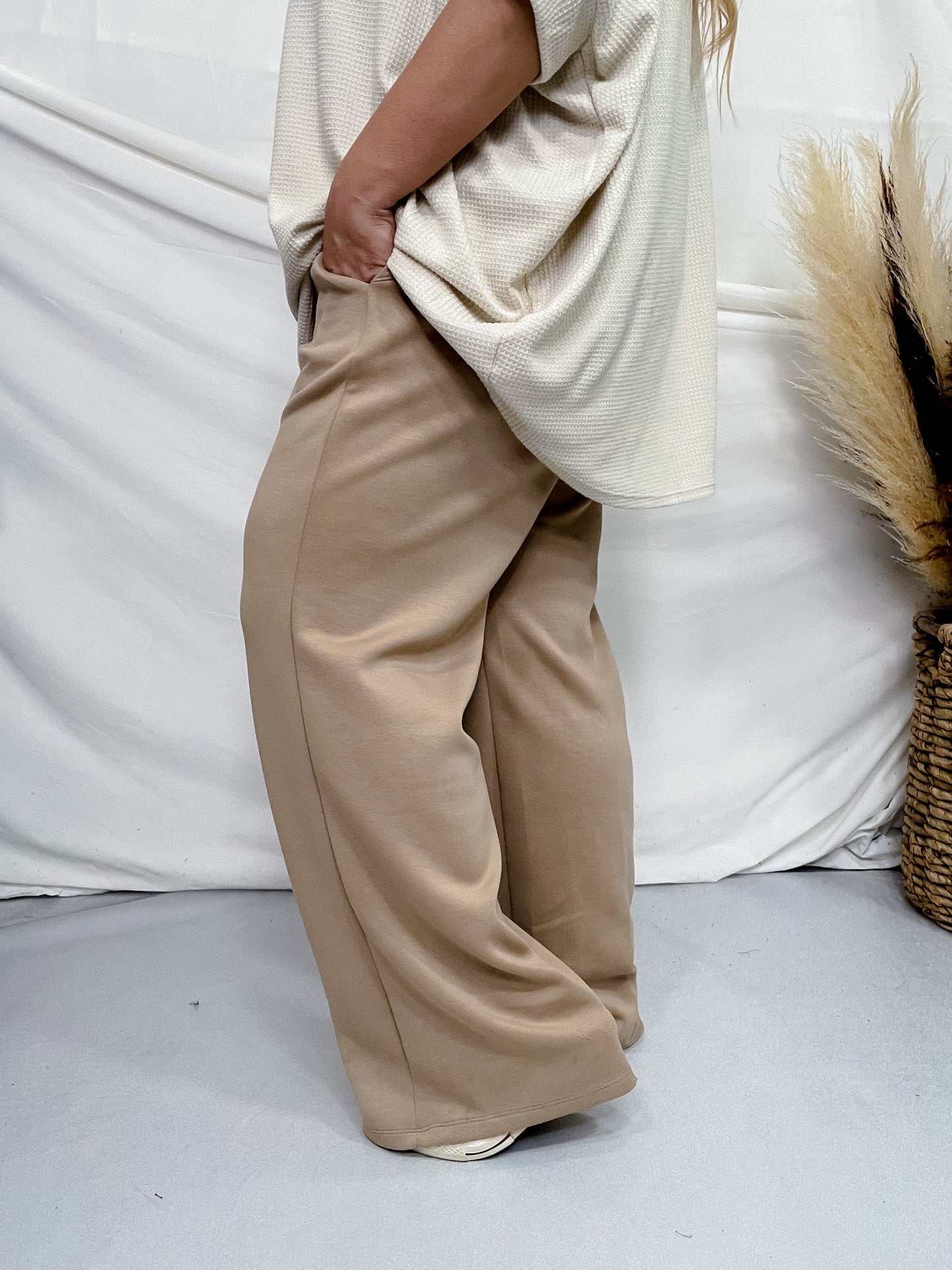 Khaki Elastic Waist Modal Pants - Whiskey Skies - DEAR SCARLETT