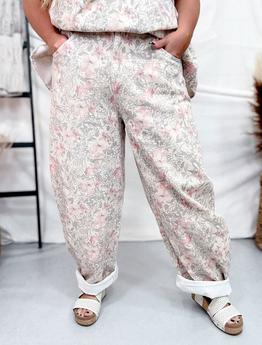 Khaki Floral Barrel Leg Pants - Whiskey Skies - DAVI & DANI