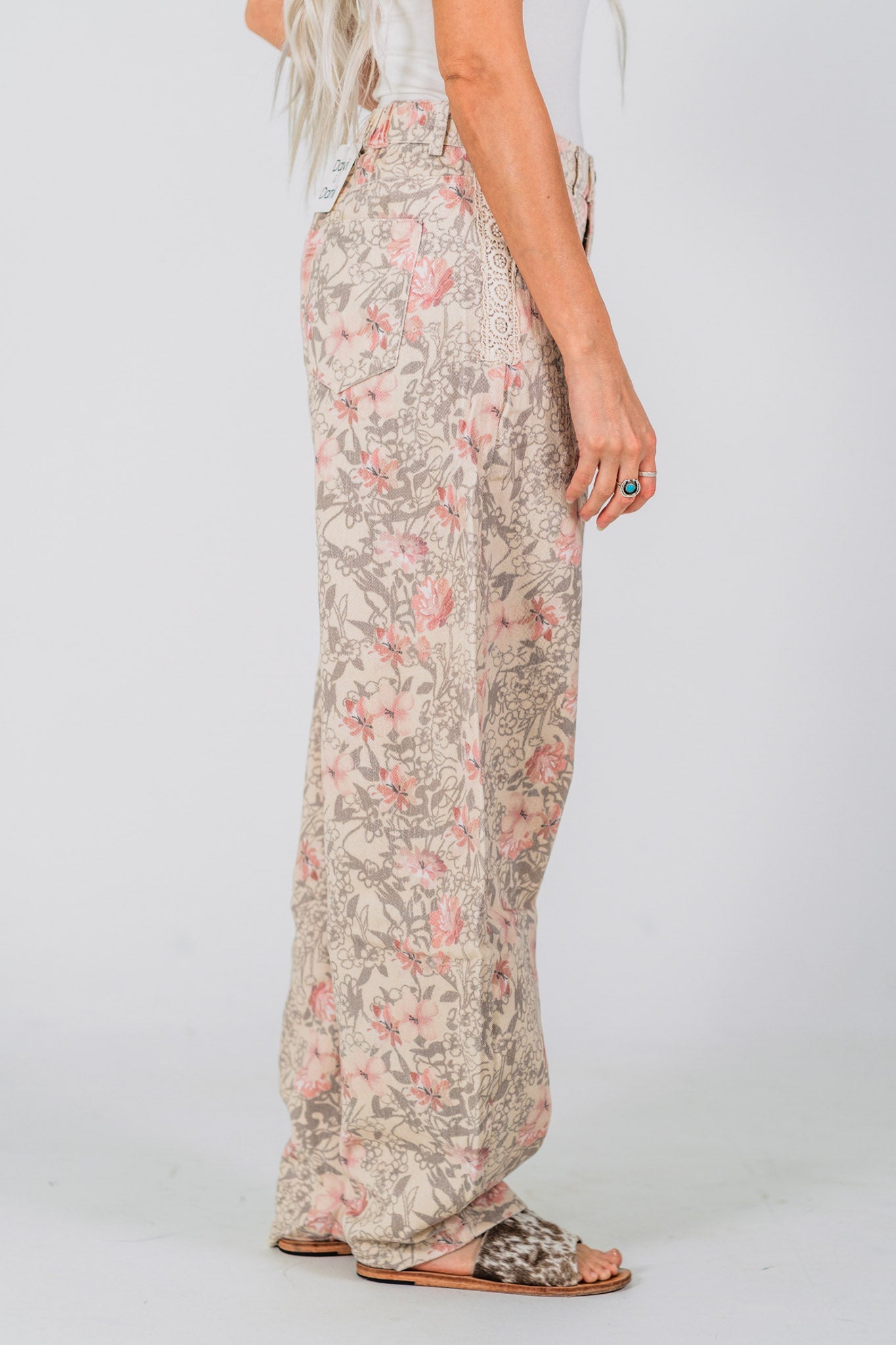 Khaki Floral Barrel Leg Pants - Whiskey Skies - DAVI & DANI