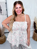 Khaki Floral Peplum Top with Shoulder Straps - Whiskey Skies - DAVI & DANI