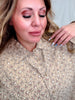 Khaki Floral Print Button Front Gauze Shirt - Whiskey Skies - EASEL