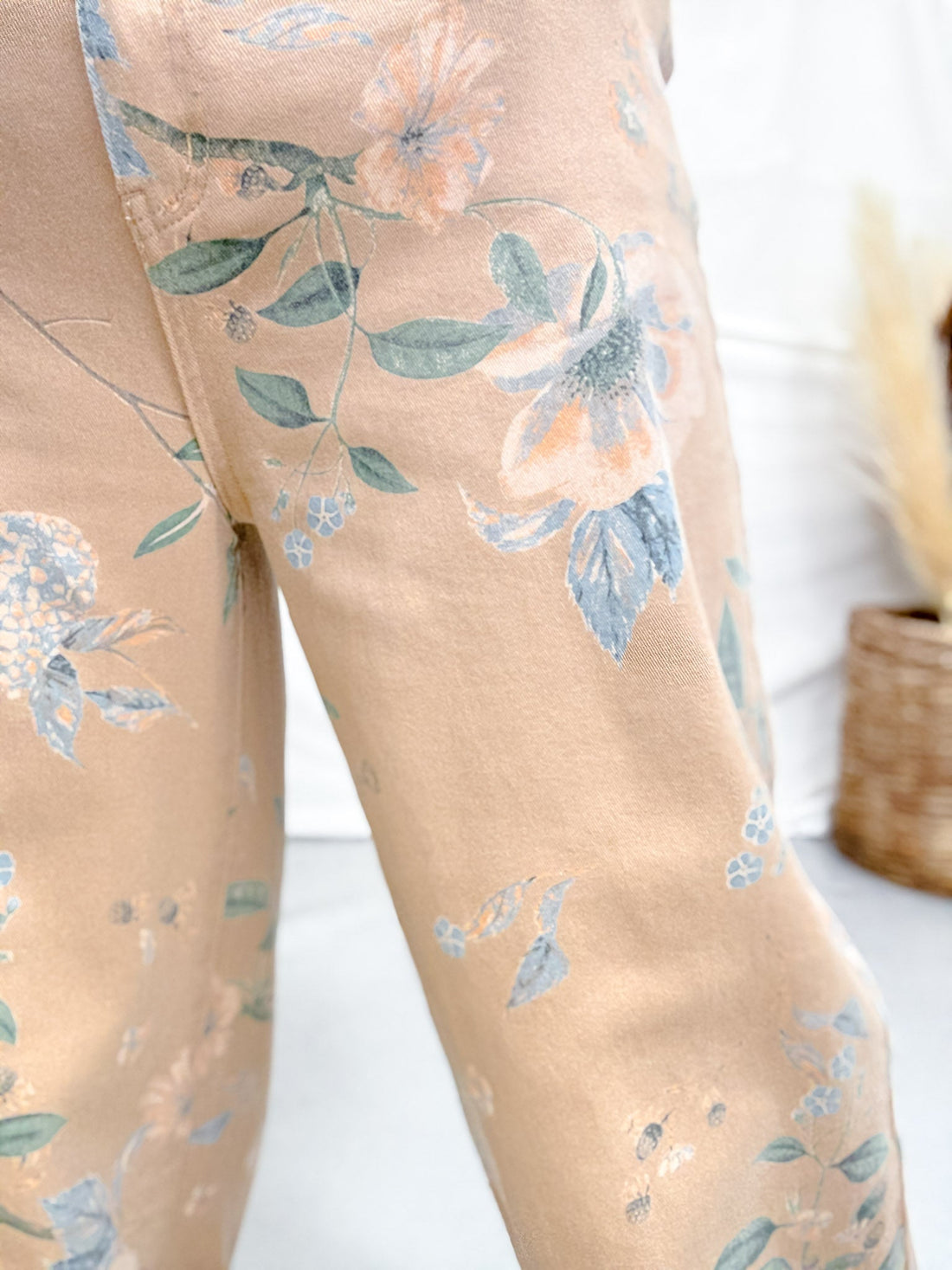 Khaki Floral Print High Waist Straight Pants - Whiskey Skies - EASEL