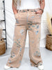 Khaki Floral Print High Waist Straight Pants - Whiskey Skies - EASEL