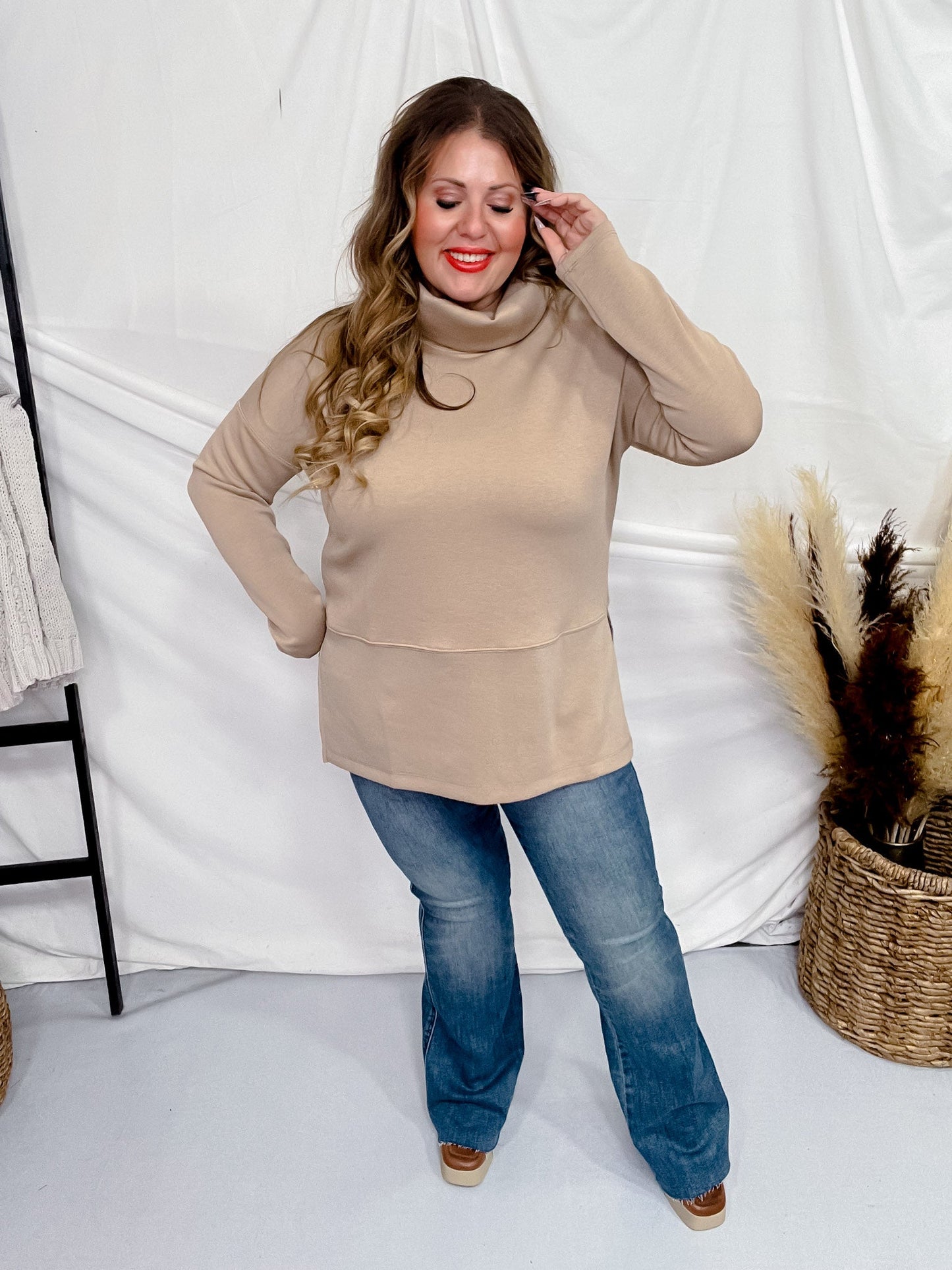 Khaki Long Sleeve Modal Tunic Top - Whiskey Skies - DEAR SCARLETT