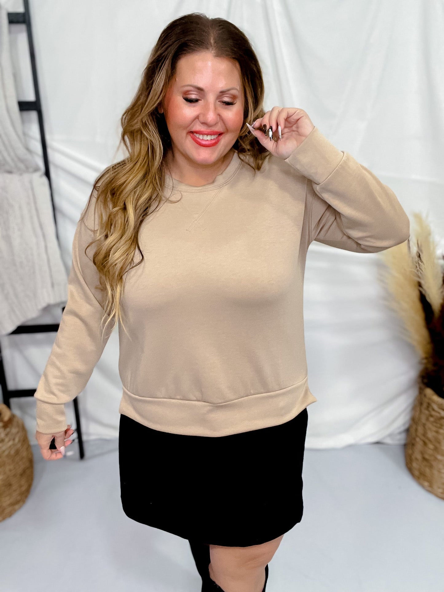 Khaki Long Sleeve Pullover - Whiskey Skies - DEAR SCARLETT