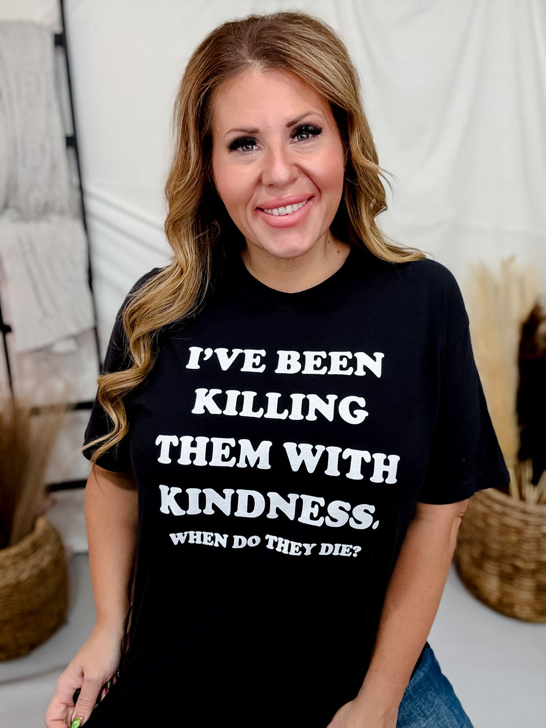 Killing Them With Kindness Short Sleeve Graphic Tee - Whiskey Skies - MUGSBY