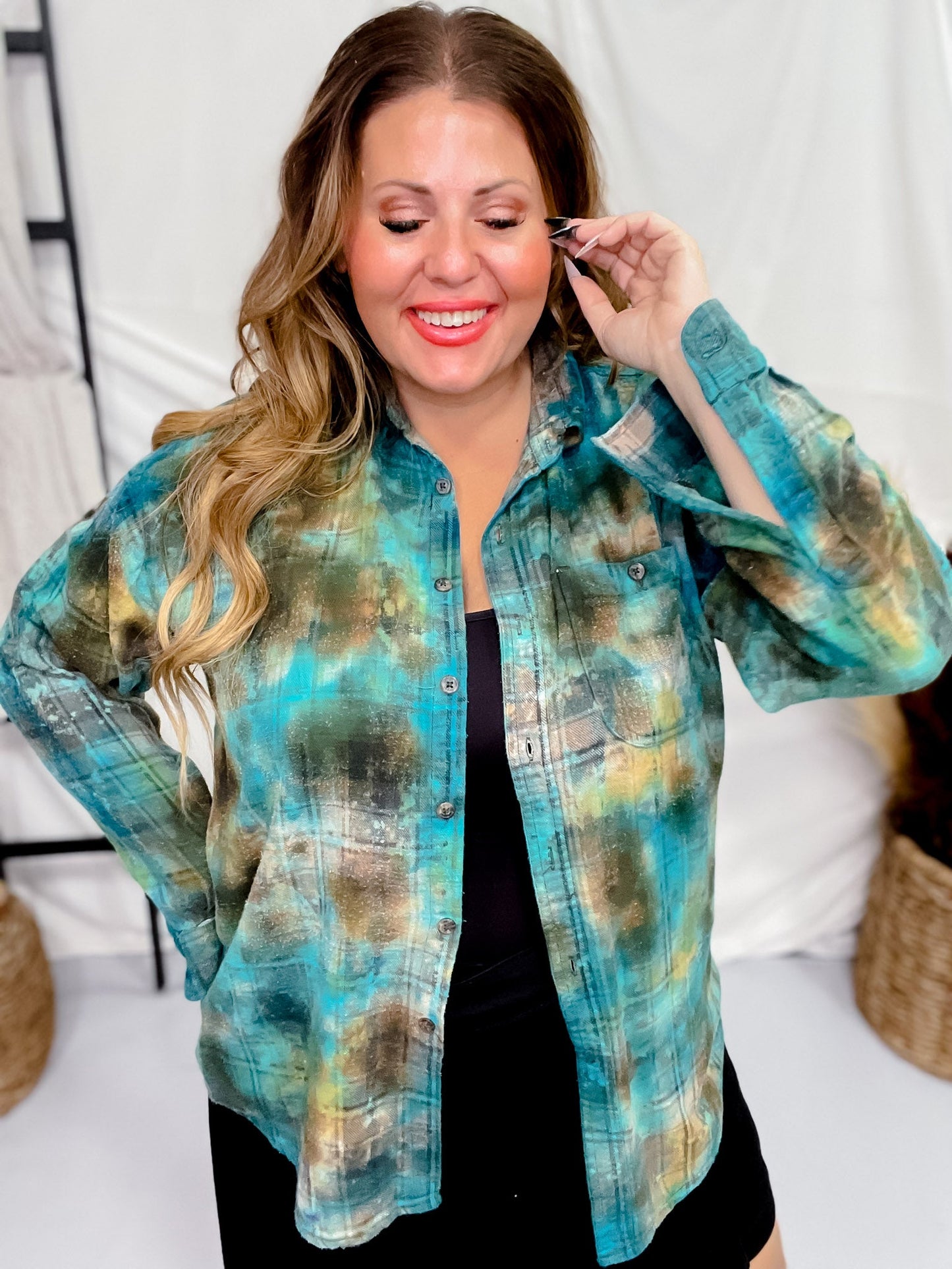 Kind Is Cool Hand Dyed W/ Handmade Patch - Whiskey Skies - JANA'S FLANNELS