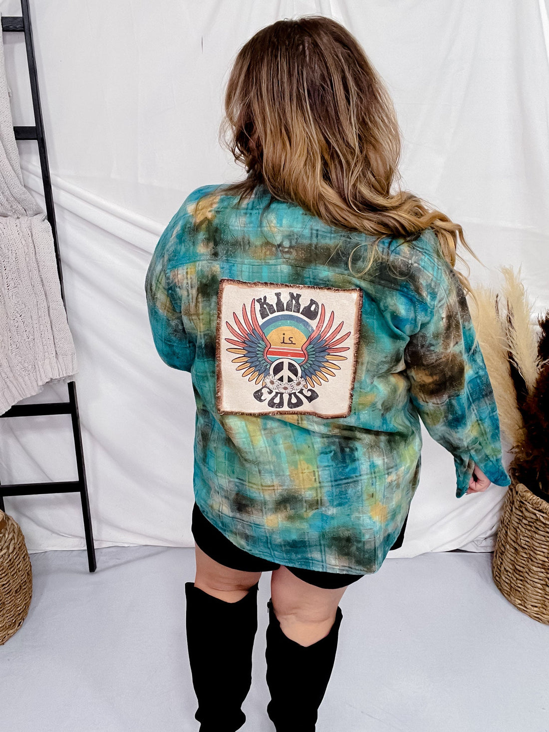 Kind Is Cool Hand Dyed W/ Handmade Patch - Whiskey Skies - JANA'S FLANNELS