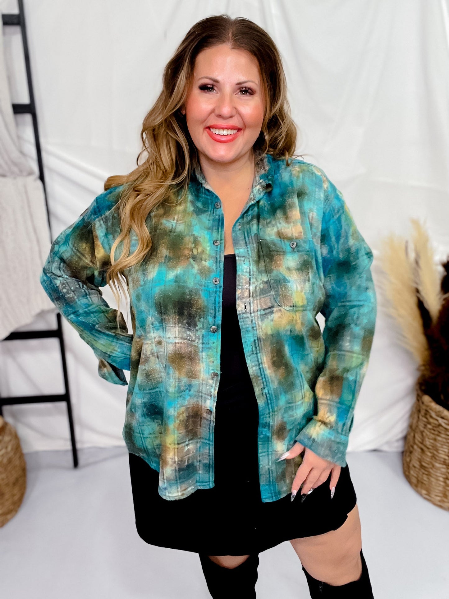 Kind Is Cool Hand Dyed W/ Handmade Patch - Whiskey Skies - JANA'S FLANNELS