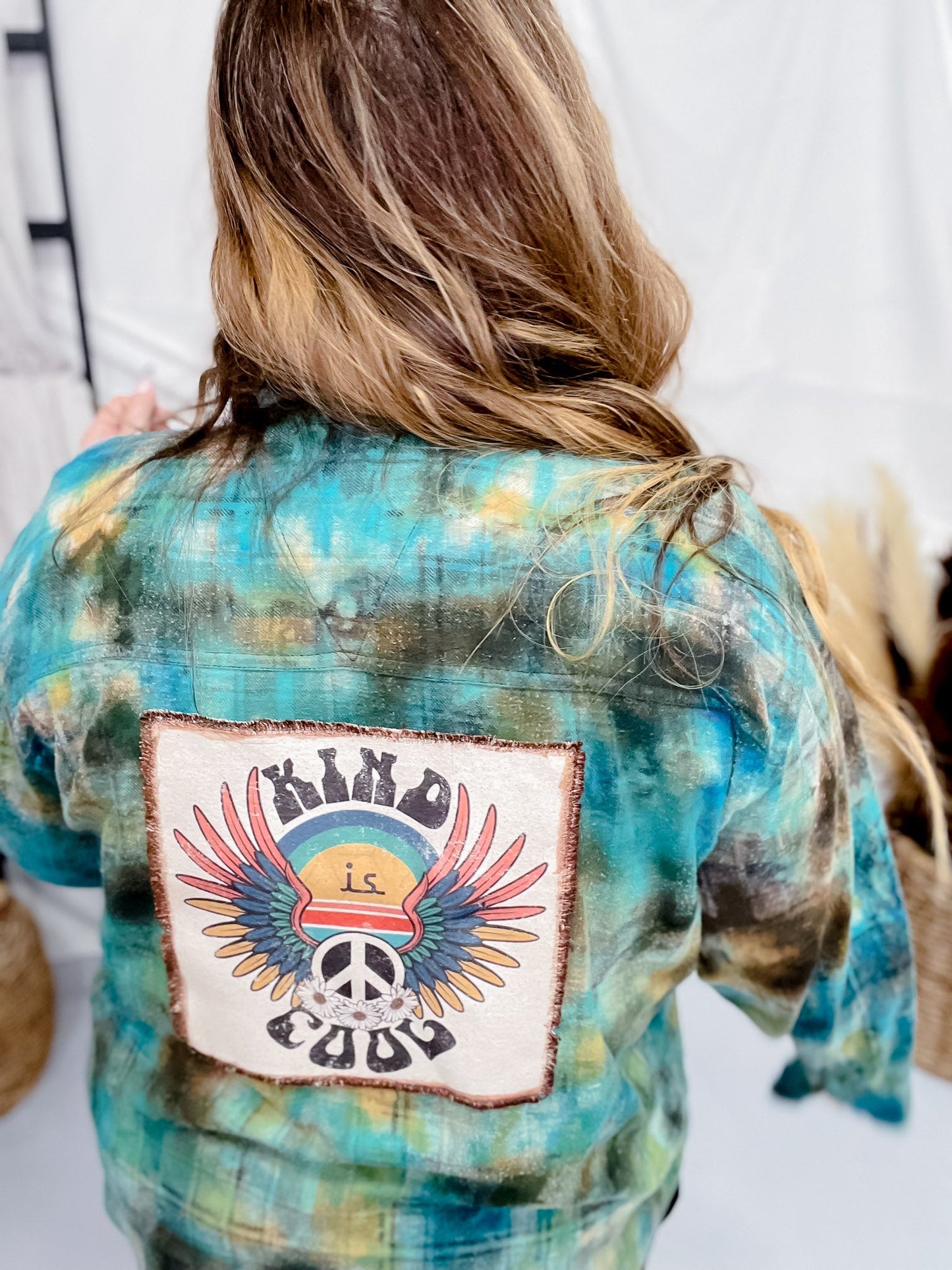 Kind Is Cool Hand Dyed W/ Handmade Patch - Whiskey Skies - JANA'S FLANNELS