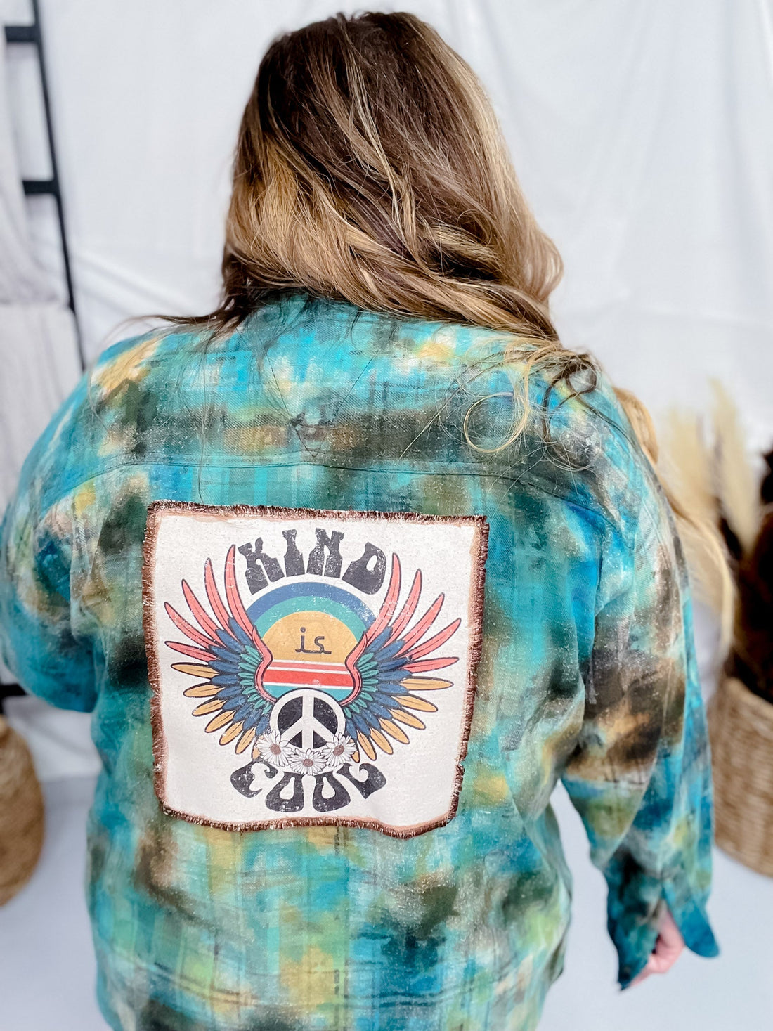 Kind Is Cool Hand Dyed W/ Handmade Patch - Whiskey Skies - JANA'S FLANNELS