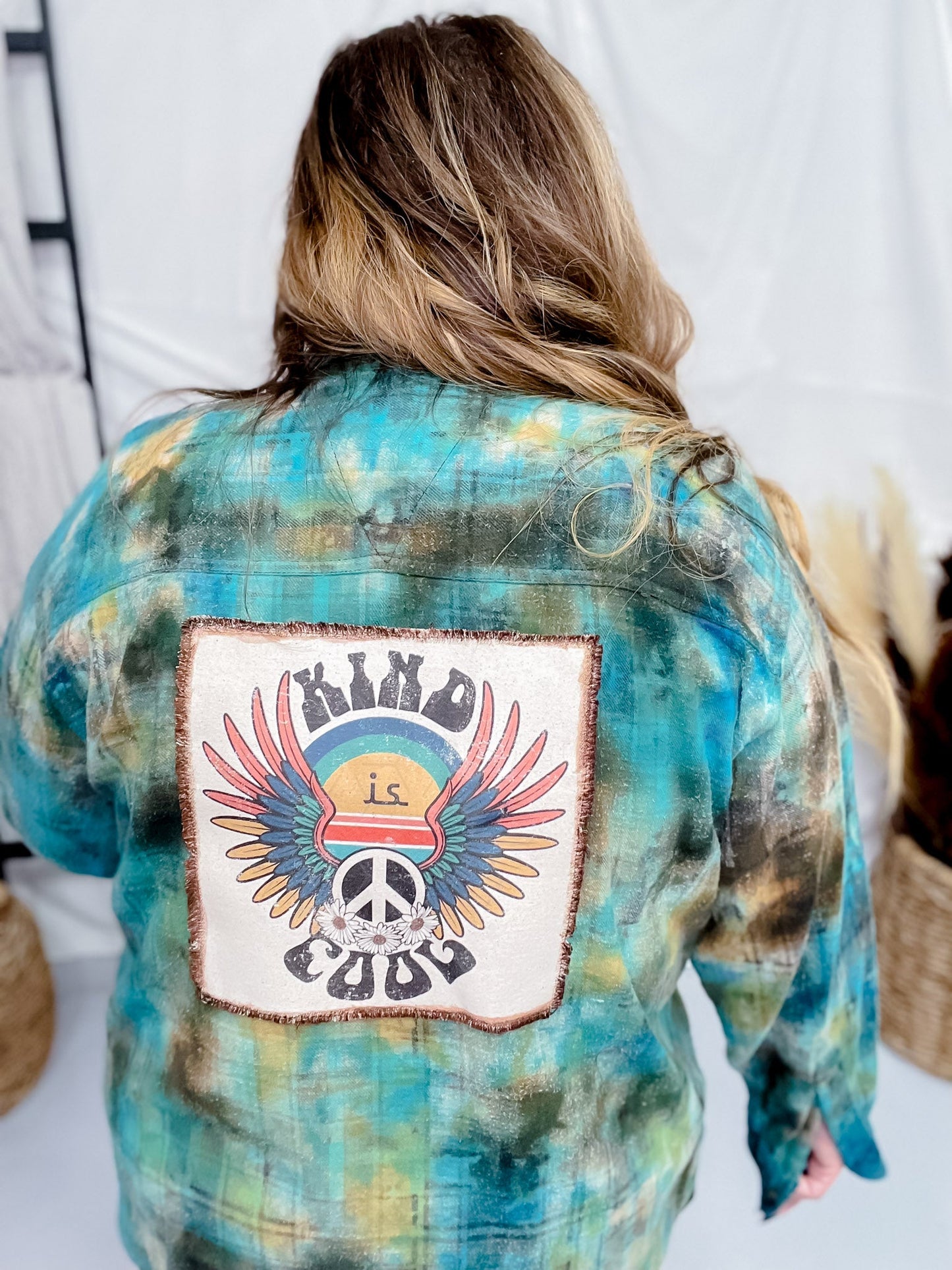 Kind Is Cool Hand Dyed W/ Handmade Patch - Whiskey Skies - JANA'S FLANNELS