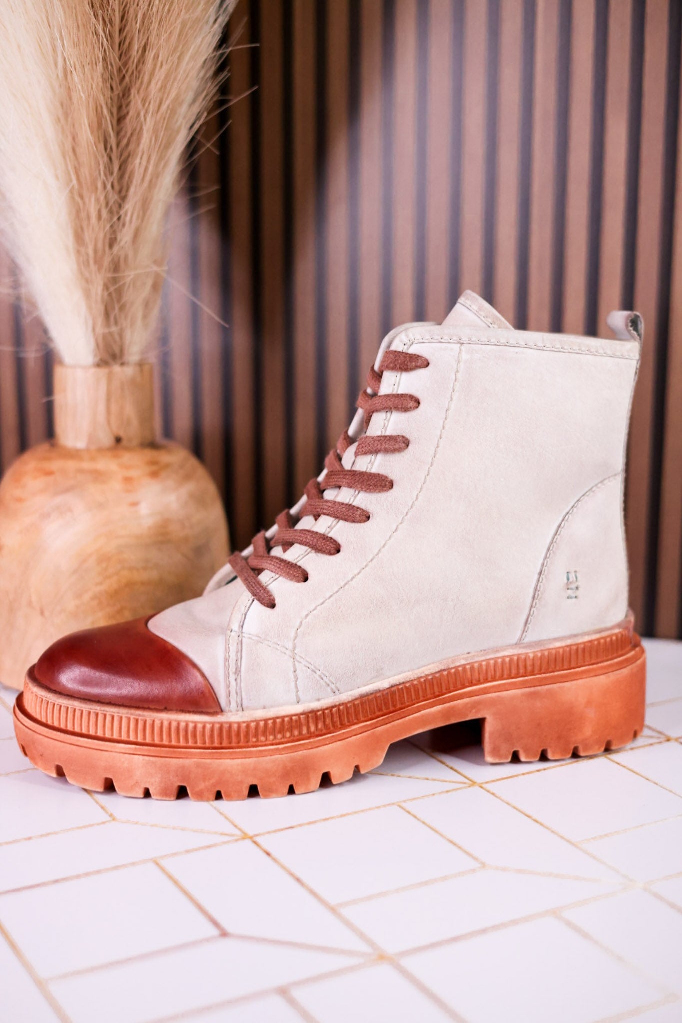 KInship Laced Leather Almond Bone Boots - Whiskey Skies - ROAN