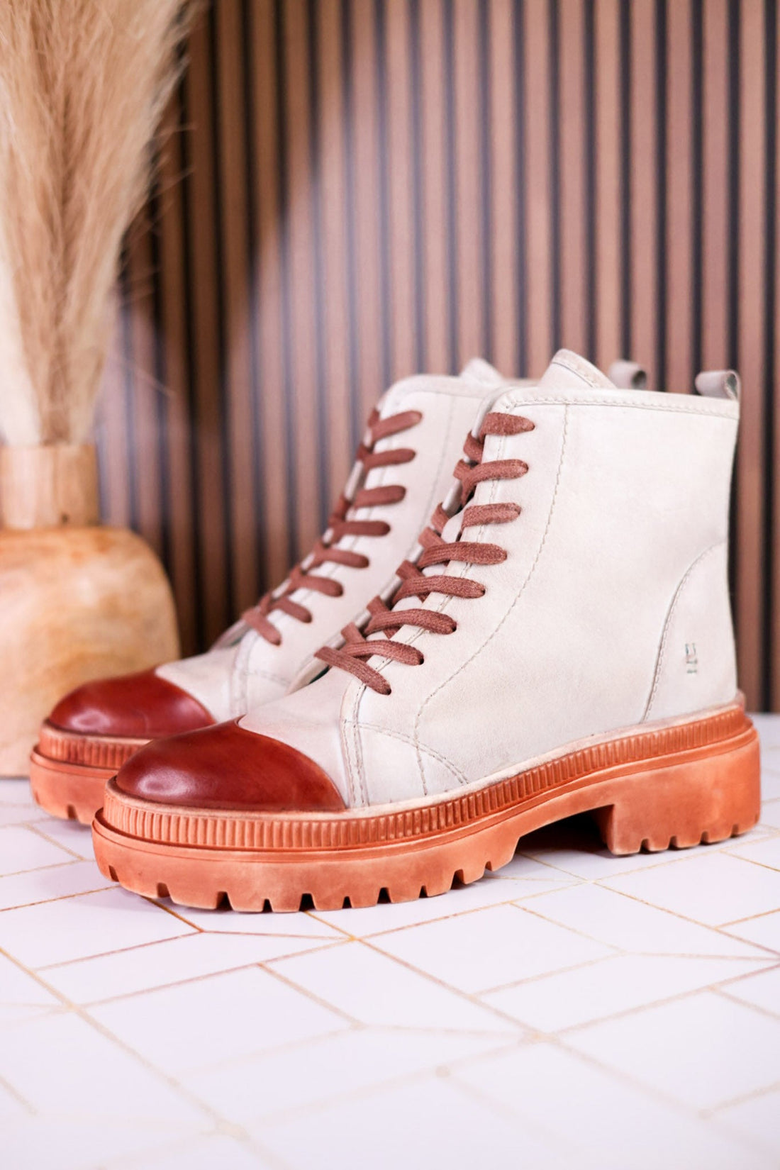 KInship Laced Leather Almond Bone Boots - Whiskey Skies - ROAN