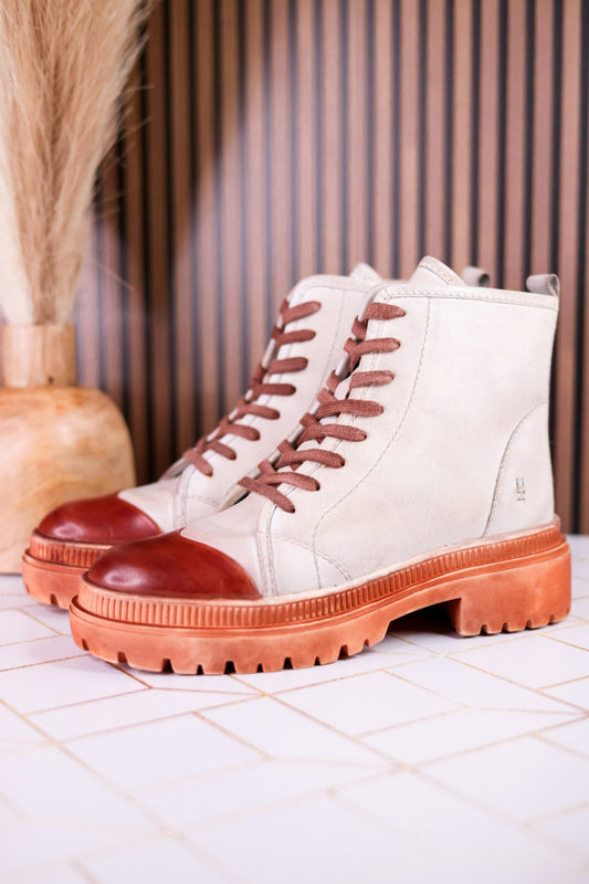 KInship Laced Leather Almond Bone Boots - Whiskey Skies - ROAN