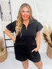 Knit Black Drawstring Shorts with Ribbed Texture - Whiskey Skies - SOUTHERN GRACE