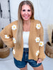 Knit Cardigan with Daisies in Camel Brown - Whiskey Skies - POLAGRAM + BAEVELY