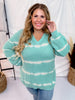 Knit Long Sleeve V - Neck Top with Tie Dye Stripes in Mint - Whiskey Skies - SEW IN LOVE
