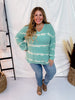 Knit Long Sleeve V - Neck Top with Tie Dye Stripes in Mint - Whiskey Skies - SEW IN LOVE