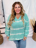 Knit Long Sleeve V - Neck Top with Tie Dye Stripes in Mint - Whiskey Skies - SEW IN LOVE
