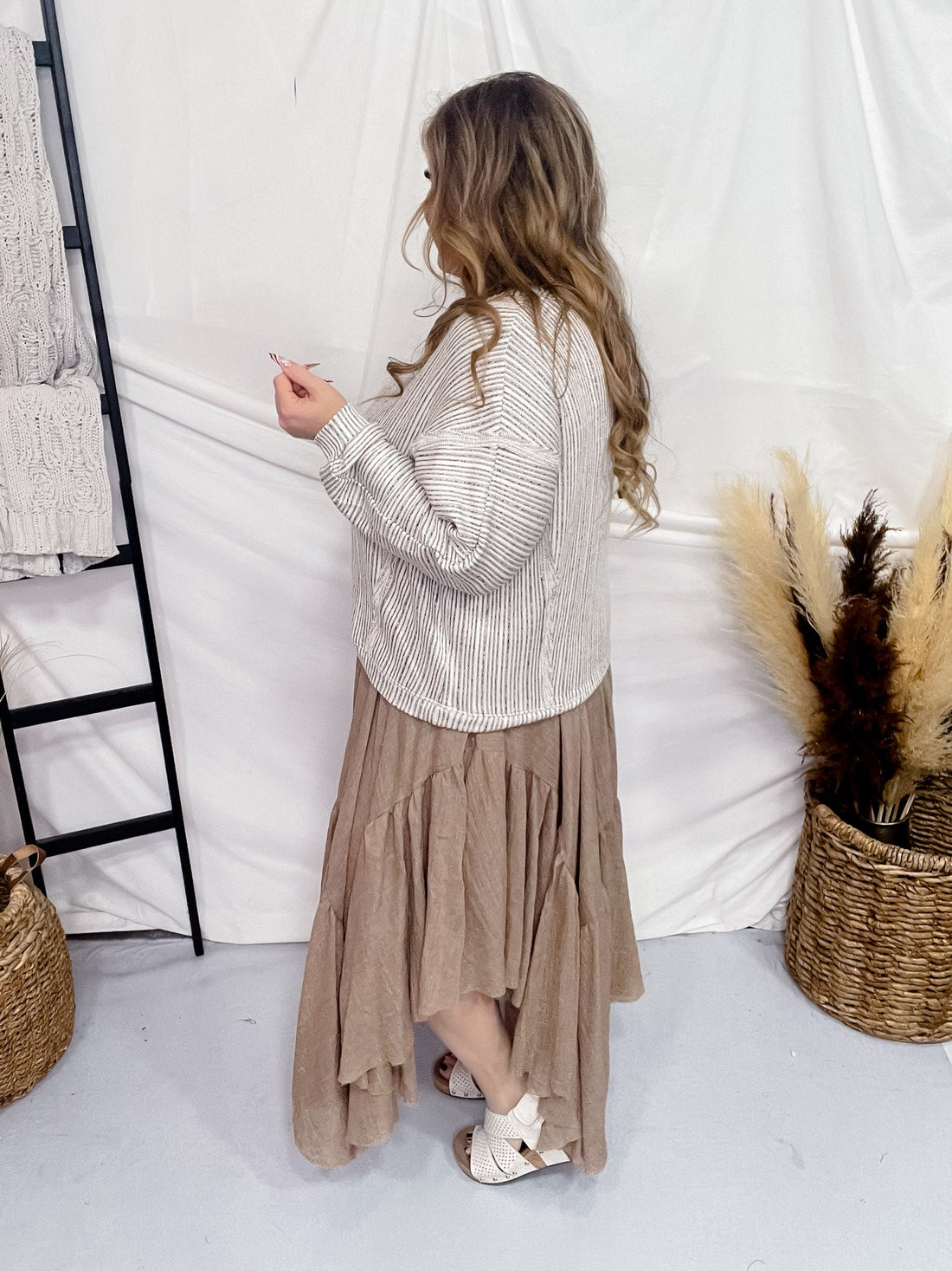 Knit Striped Top in Cream - Whiskey Skies - BLU PEPPER