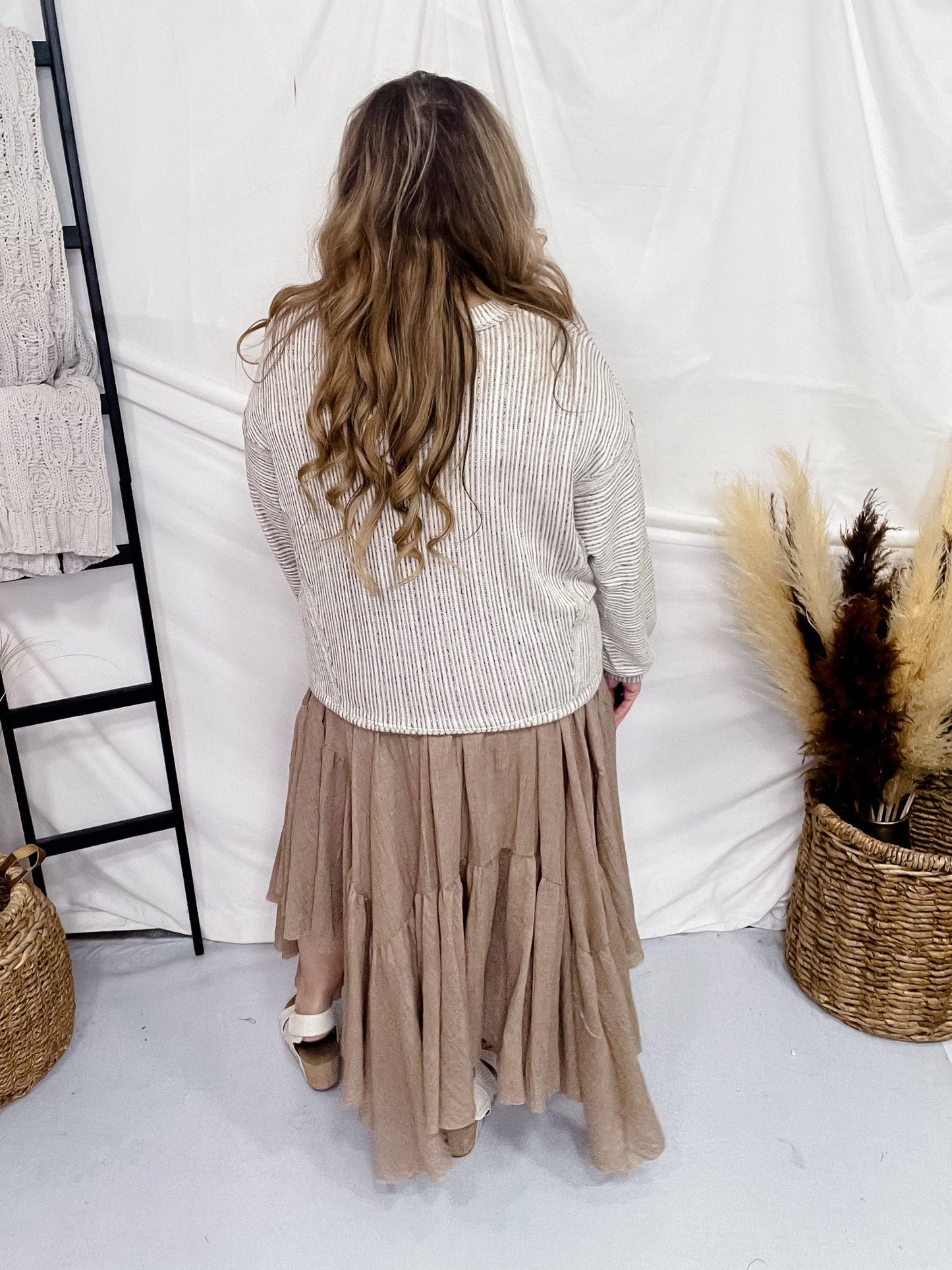 Knit Striped Top in Cream - Whiskey Skies - BLU PEPPER