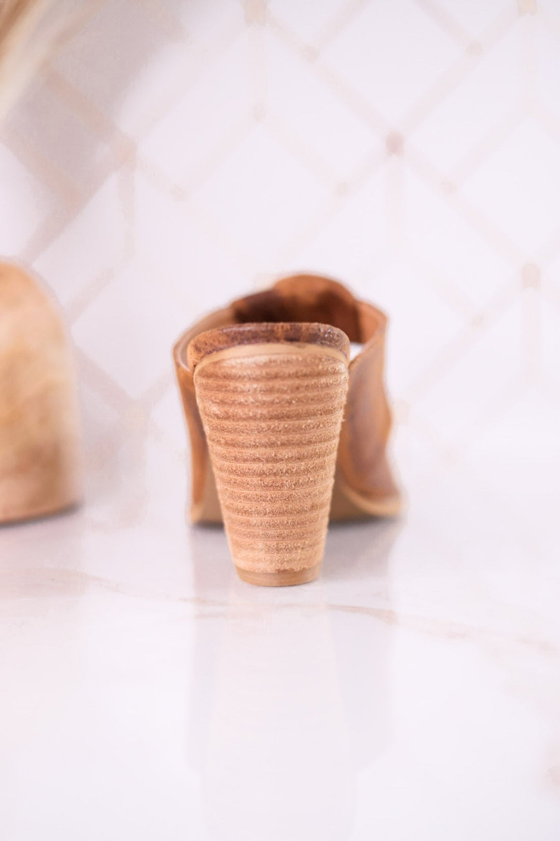 Knot Gonna Happen Distressed Cognac Mule Heels - Whiskey Skies - CORKYS FOOTWEAR