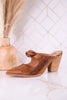 Knot Gonna Happen Distressed Cognac Mule Heels - Whiskey Skies - CORKYS FOOTWEAR