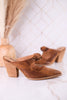 Knot Gonna Happen Distressed Cognac Mule Heels - Whiskey Skies - CORKYS FOOTWEAR